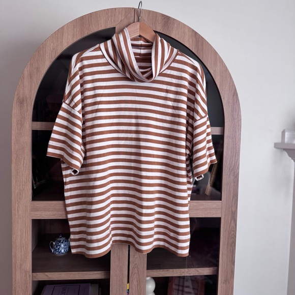 Lands' End Tops - Lands' End Supima Cotton Striped Cowl Neck Top Women’s L Brown White NWT